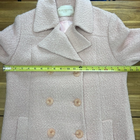 Fleurette Baby Pink Wool Blend Double Breasted Pea Coat Fully Lined Size 10 - Picture 9 of 12